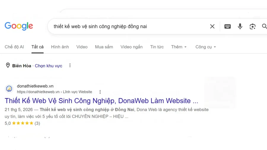 Dịch vụ thiết kế web vệ sinh công nghiệp Đồng Nai lên Top tìm kiếm GOogle