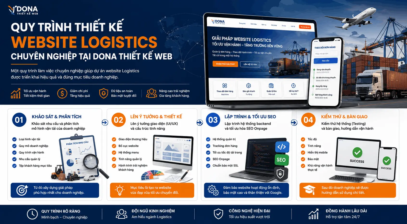 Quy trình thiết kế website Logistics chuyên nghiệp tại Dona Thiết Kế Web