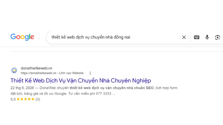 Từ khóa thiết kế web dịch vụ chuyển nhà Đồng Nai lên top google