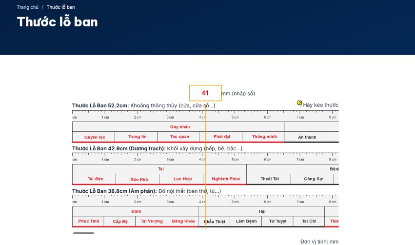 Công cụ thước lỗ ban dành cho website xây dựng