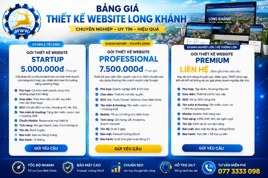 Bảng giá thiết kế web Long Khánh