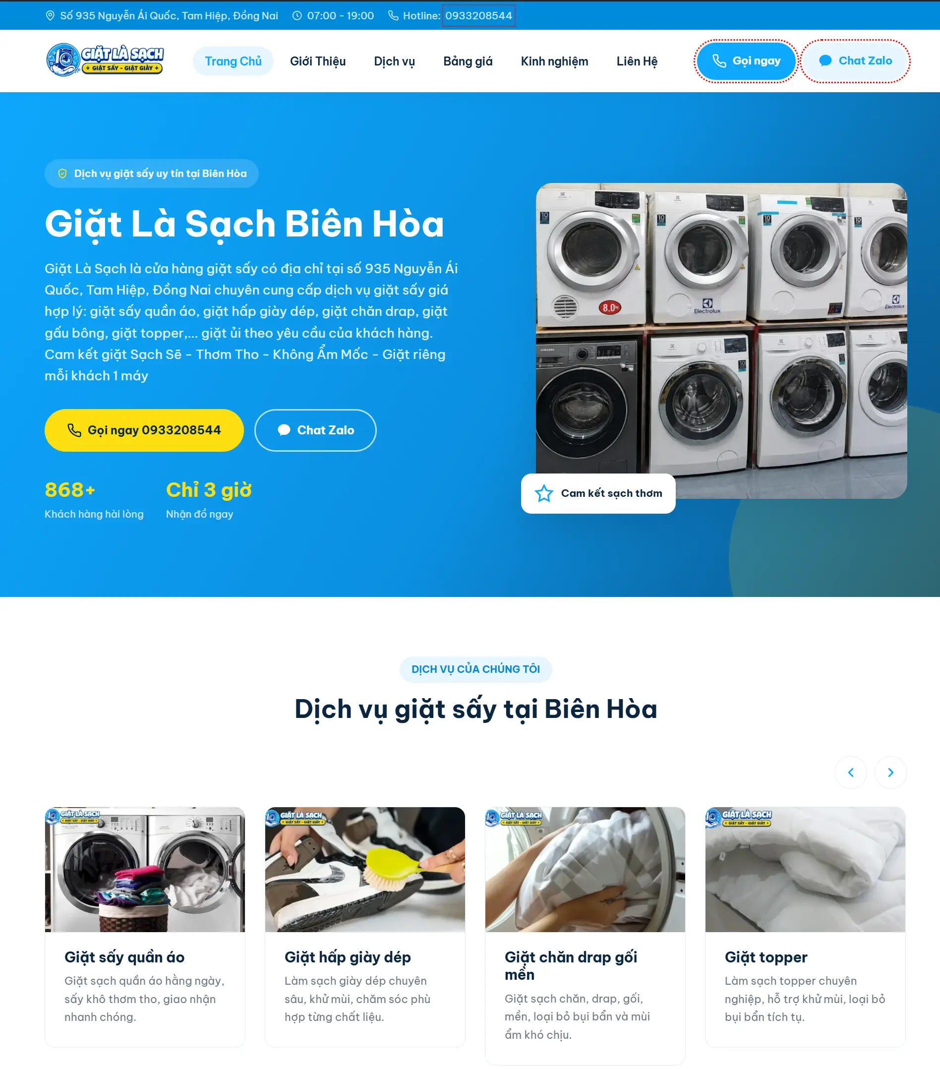 DonaWeb thiết kế web giặt sấy Biên Hòa