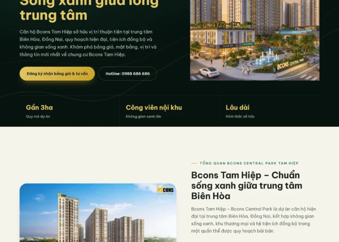Dự án thiết kế website Bất Động Sản Bcons Tam Hiệp
