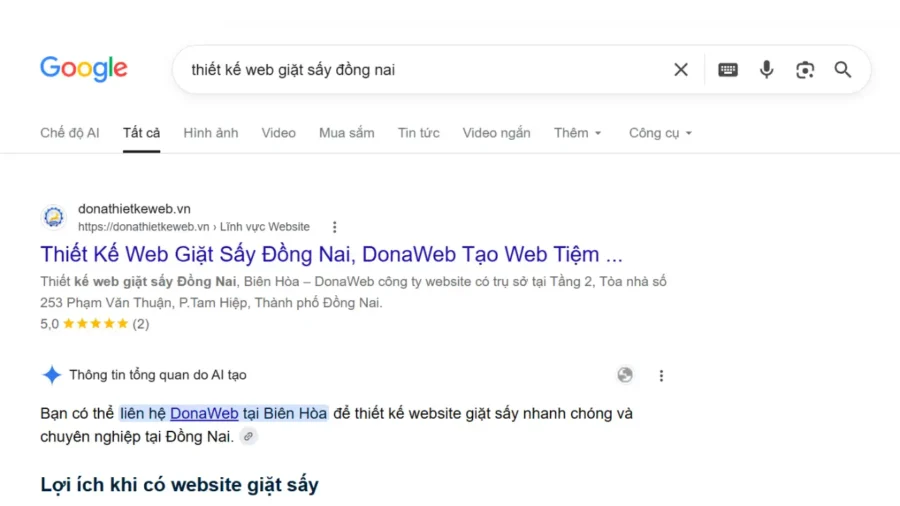 Dịch vụ thiết kế web giặt sấy Đồng Nai lên top Google Đến Từ DonaWeb